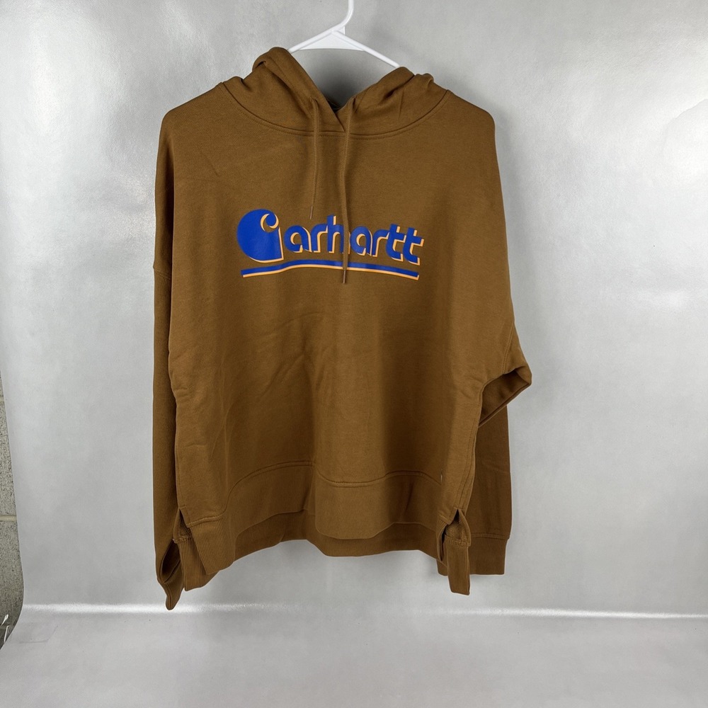 Carhartt Women's Hoodie Sweatshirt Large Brown Loose Fit Tencel Fiber